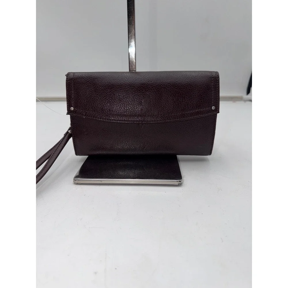 Rosetti Burgundy Pebbled Faux Leather Trifold Wristlet Wallet Leopard Pouch